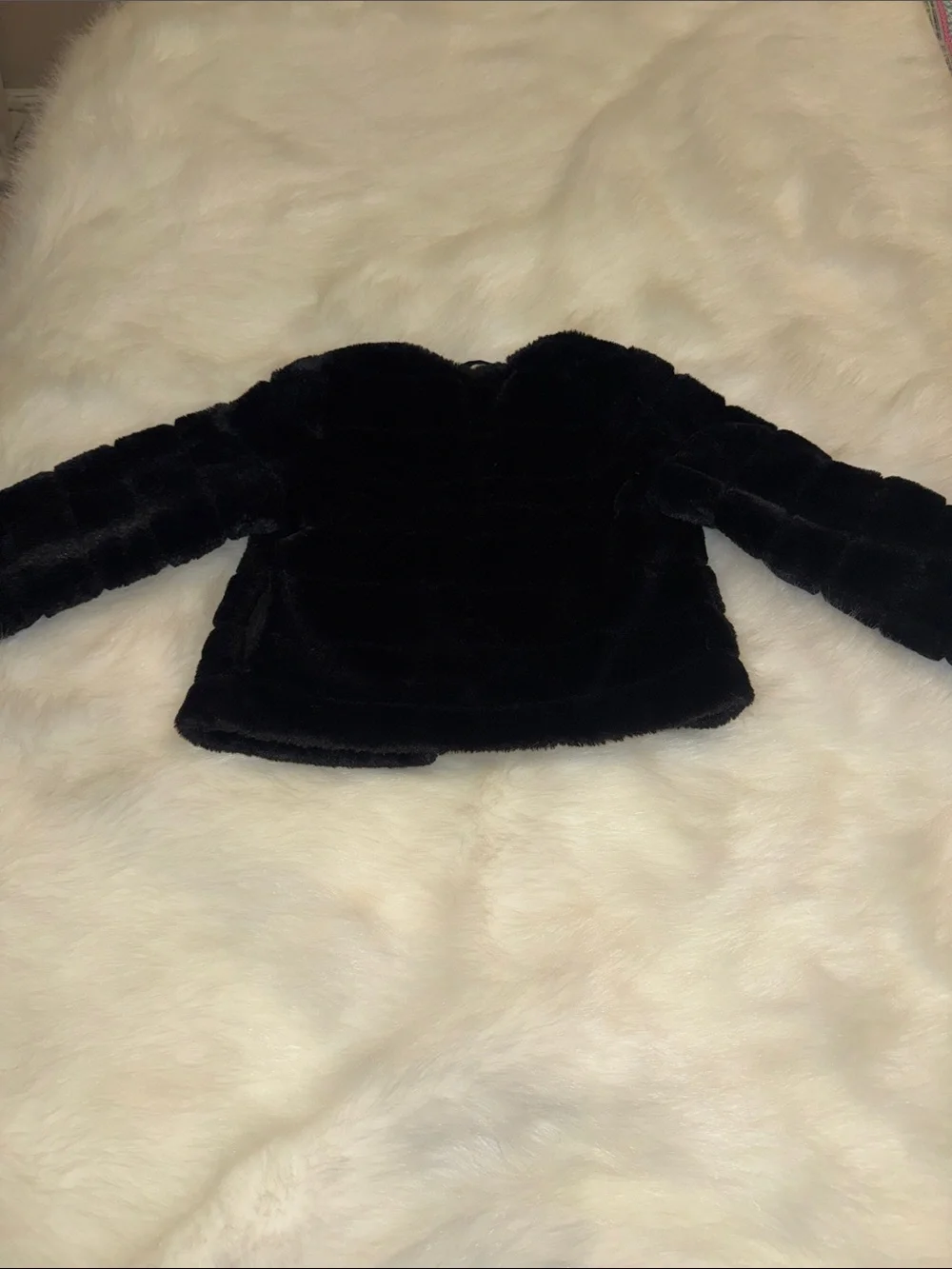 Janie and Jack Black Faux Fur Cropped Jacket